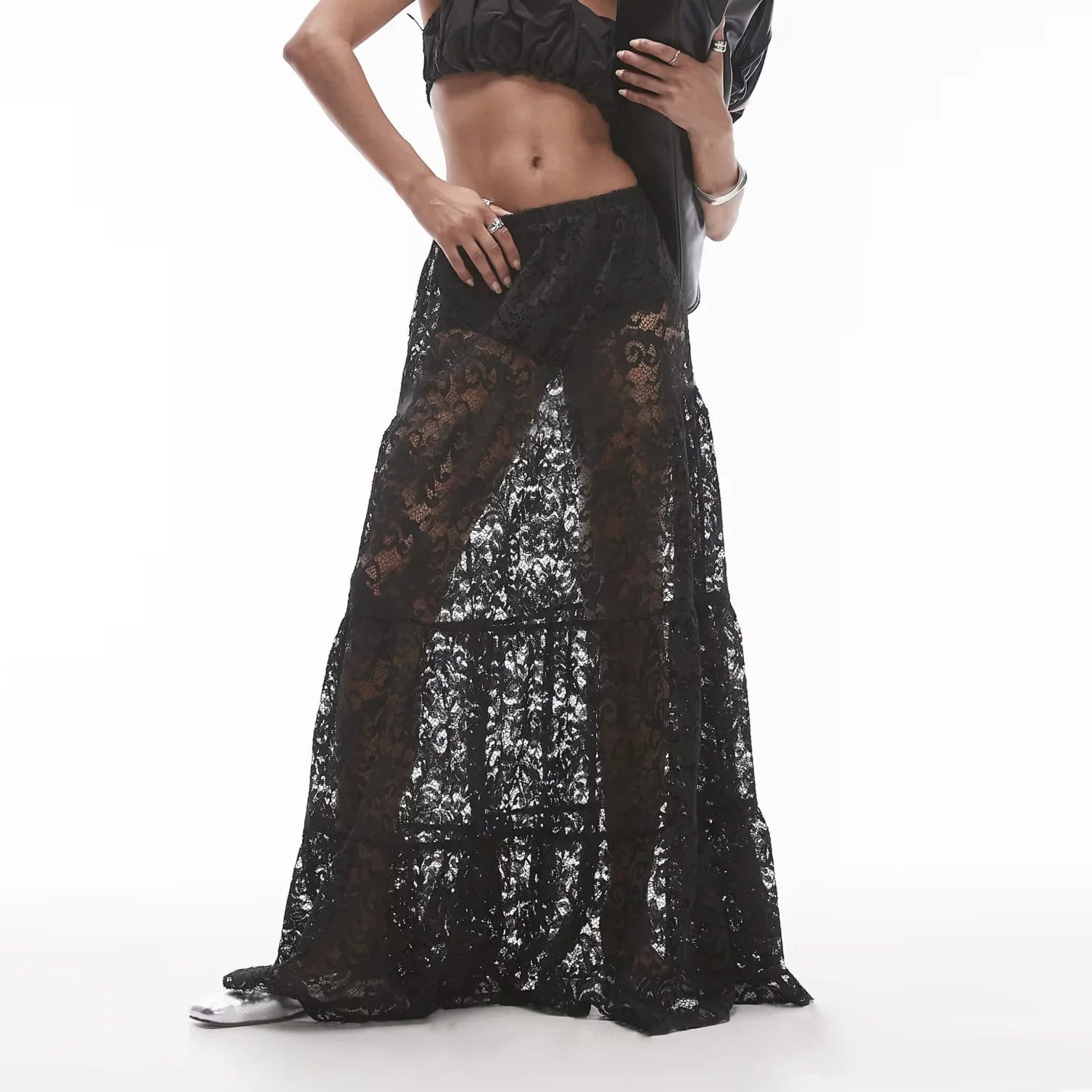 Glorol - Lace High Waist See Through Skirt