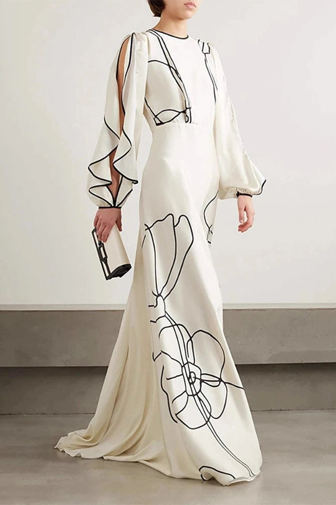 Glorol - O-Neck High Waist Pleated Sleeve Fit Maxi Dress