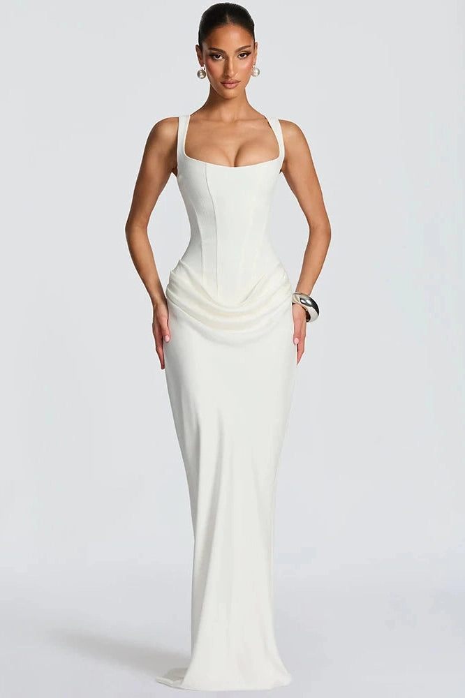 Glorol - Elegant Backless Square Collar Sleeveless Maxi Dress