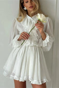 Glorol - Elegant Patchwork High Waist Long Sleeve Mini Dress