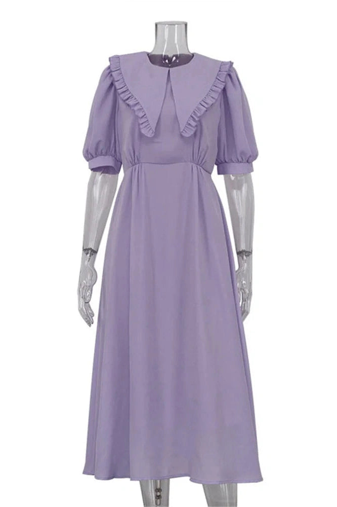 Glorol - Pleated Slim Short Sleeve High Waist Patchwork Midi Dress