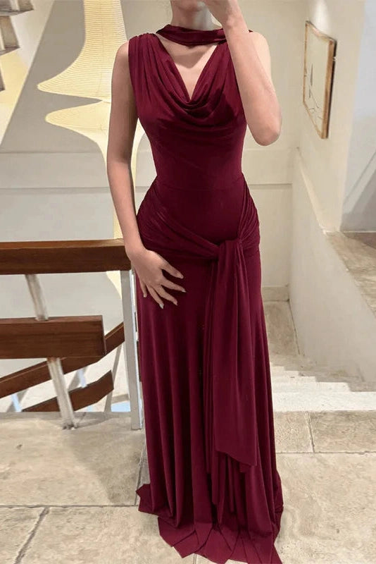 Glorol - Elegant Backless Slim V-Neck Irregular Maxi Dress