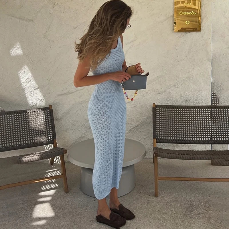 Glorol - Hollow Knitted Sleeveless Maxi Dress