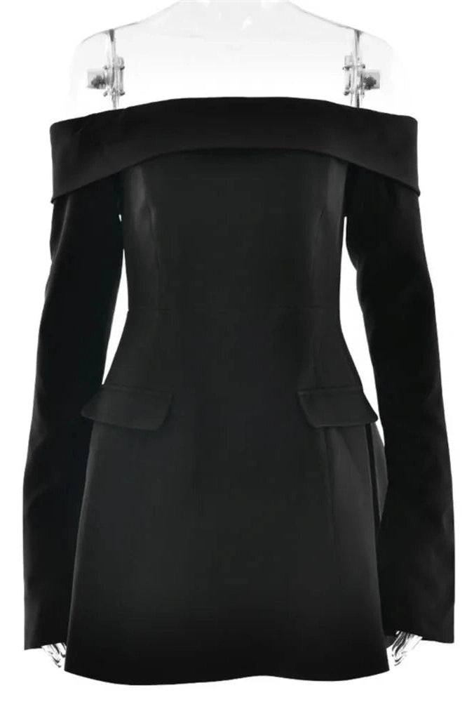 Glorol - Off-shoulder Strapless Long Sleeve Backless A-line Mini Dress