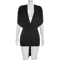 Glorol - Deep V-Neck Backless Lace-Up Slim Mini Dress