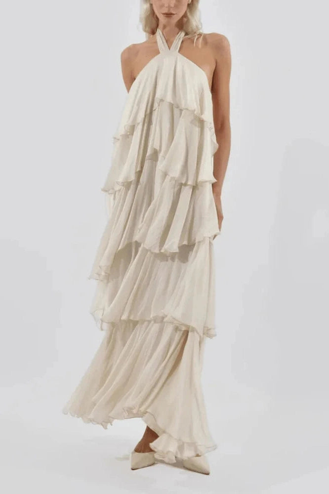 Glorol - Off Shoulder Sleeveless Loose A-Line High Waist Maxi Dress