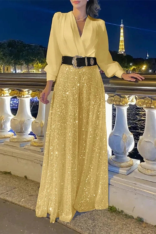 Glorol - Elegant Loose V Neck Maxi Dress