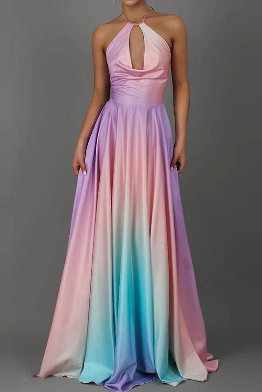 Glorol - Printed Off Shoulder Sleeveless Pleated Maxi Dress