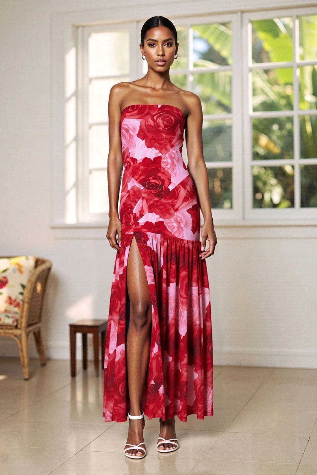 Glorol - Off Shoulder Slim High Split Sleeveless Maxi Dress