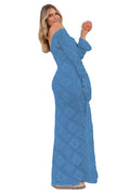Glorol - See-Through Loose Flared Sleeve Backless V-Neck Maxi Dress