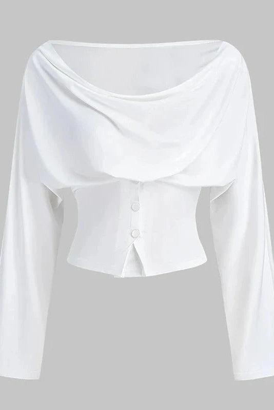 Glorol - Pleated Button Long-Sleeve Top