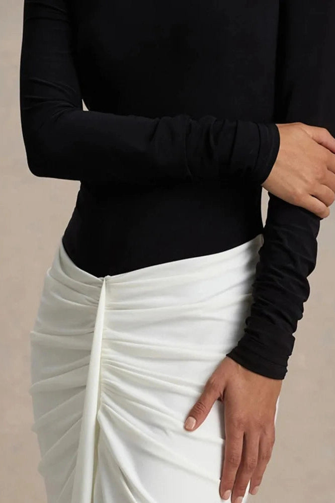 Glorol - Long Sleeve Backless Patchwork High Waist Maxi Dress