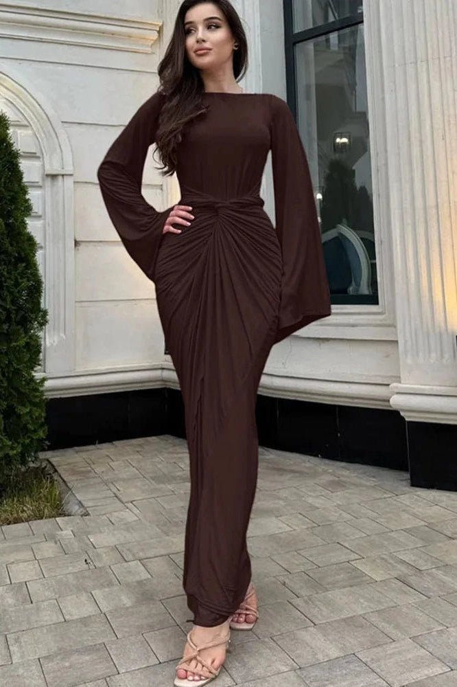 Glorol - Long Sleeve O Neck High Waist Bodycon Maxi Dress