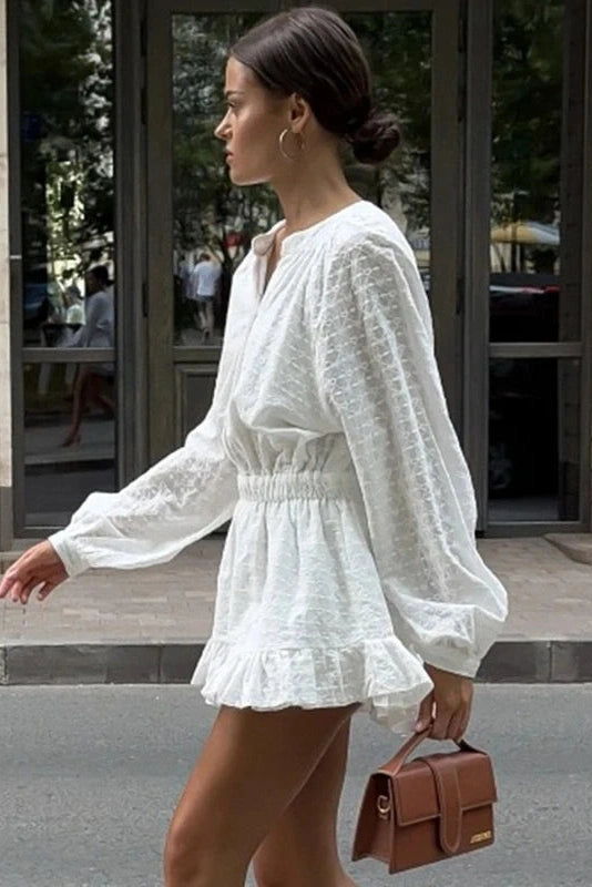 Glorol - Elegant A-Line Sleeves Fit Waist Mini Dress