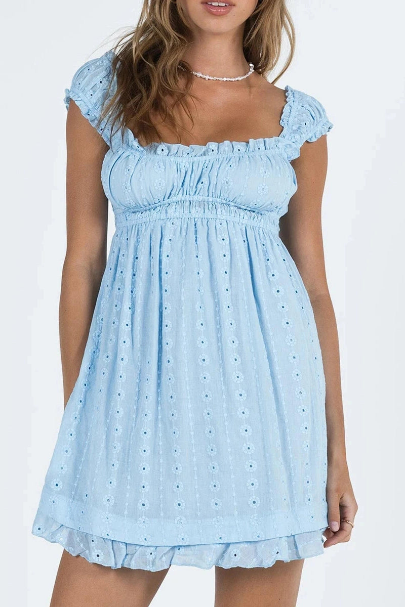 Glorol - Sleeveless Floral Embroidery Loose A-Line Mini Dress