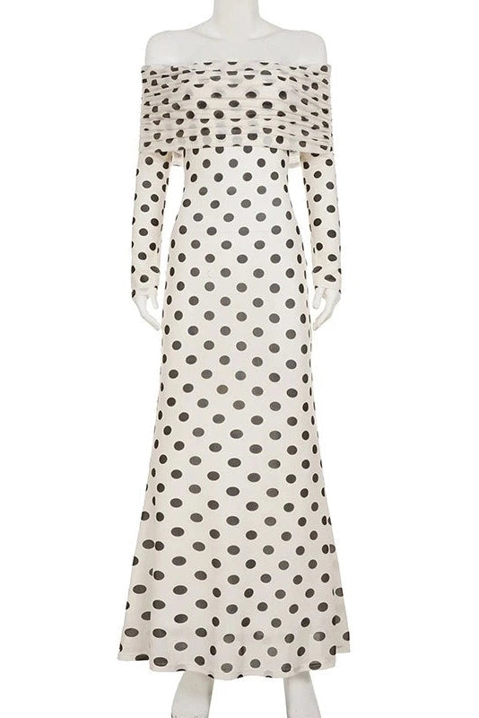 Glorol - Off-Shoulder High Waist Long Sleeve Slim Maxi Dress