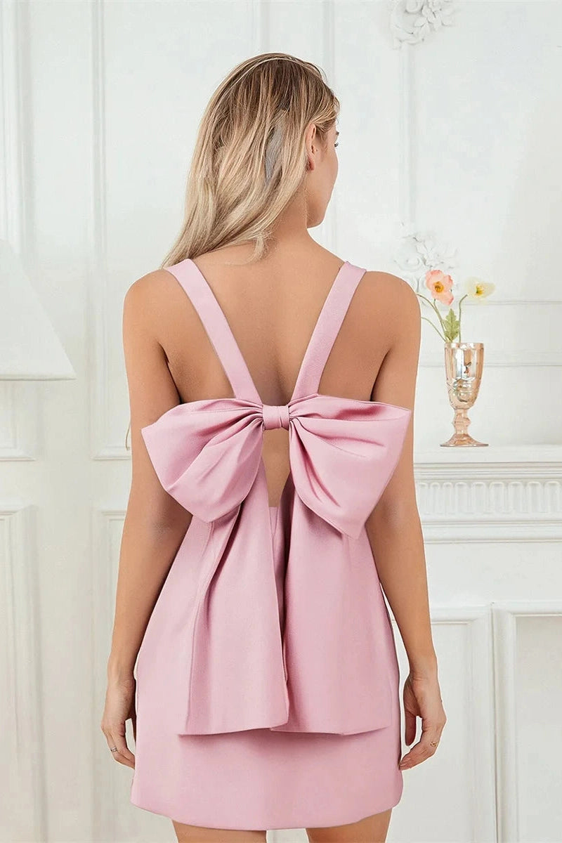 Glorol - Backless Sleeveless A-Line Bodycon Mini Dress