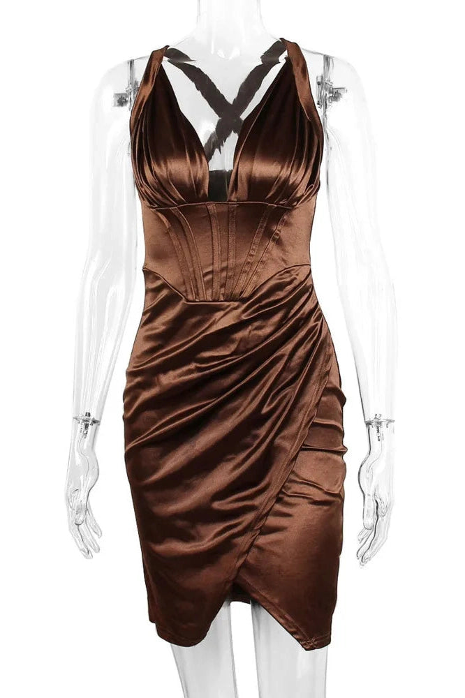 Glorol - Deep V Neck Sleeveless Backless Bodycon Mini Dress