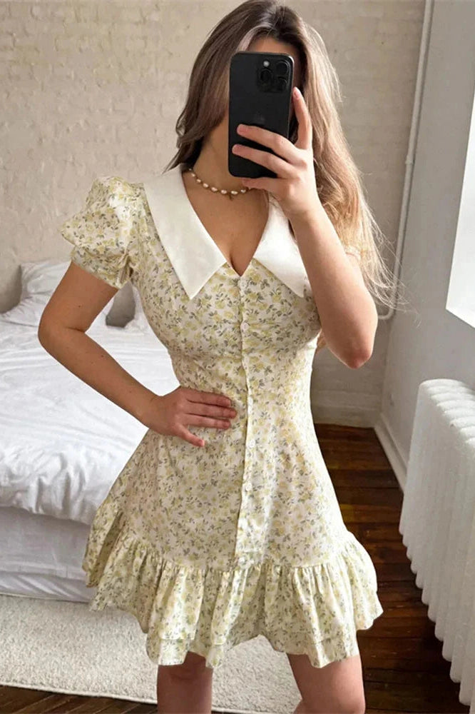Glorol - Printed Short Sleeve Patchwork Bodycon Mini Dress