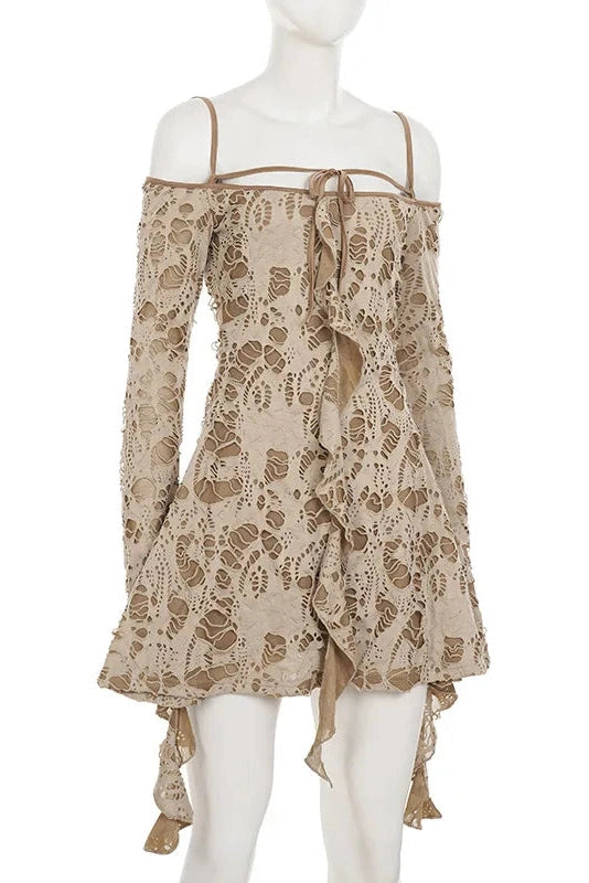Glorol - Off-Shoulder Long Sleeve Slim Mini Dress
