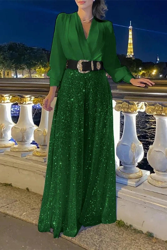 Glorol - Elegant Loose V Neck Maxi Dress