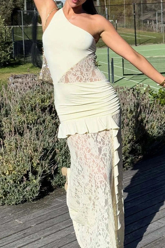 Off Shoulder Slash Collar Lace Fit Maxi Dress