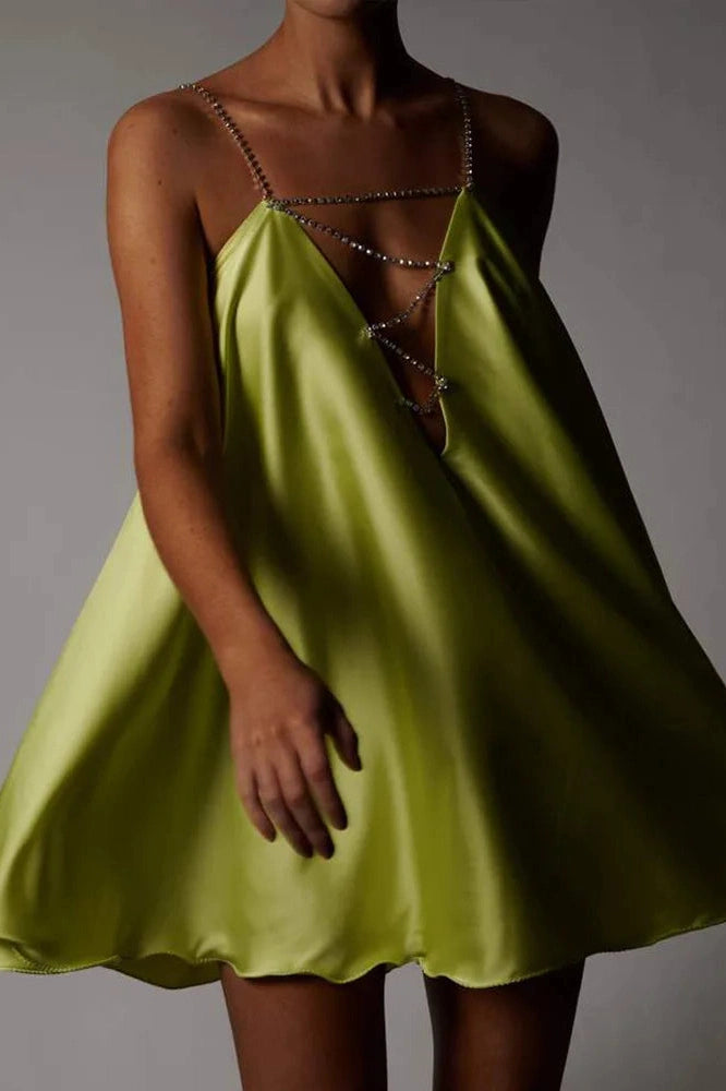 Glorol - Hollow V-Neck A-Line Mini Dress