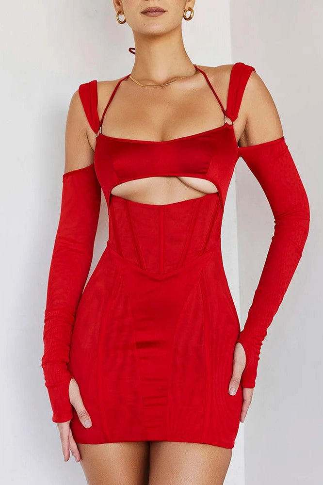 Glorol - Hollow Out Elegant Spaghetti Strap Backless Mini Dress