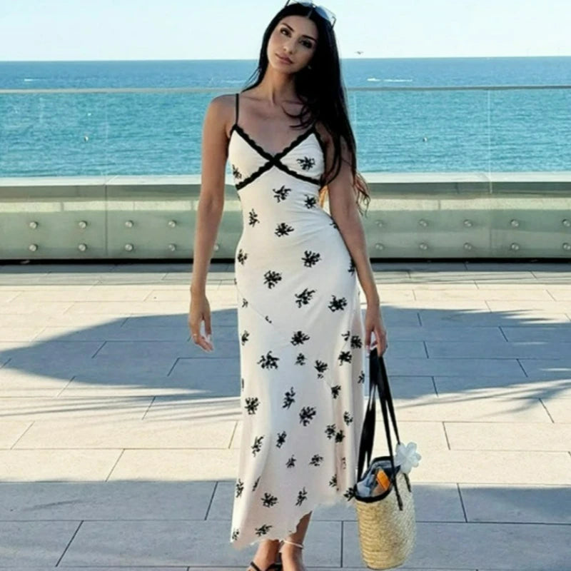 Glorol - Printed V-Neck Sleeveless Patchwork Maxi Dress