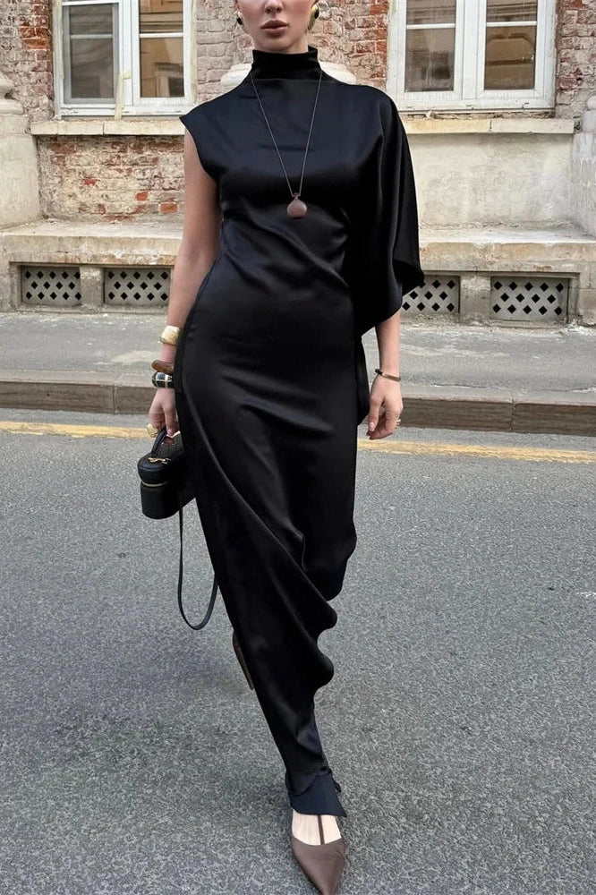 Glorol - Sleeveless Turtleneck Patchwork Slim Midi Dress