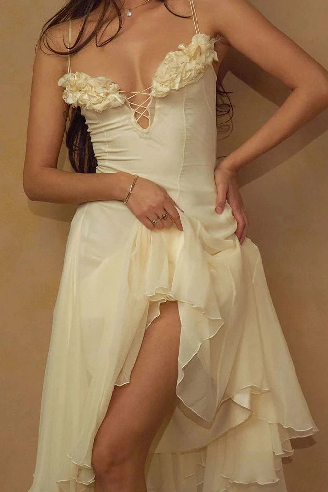 Glorol - Elegant Backless Sleeveless Slim Lace Up Midi Dress