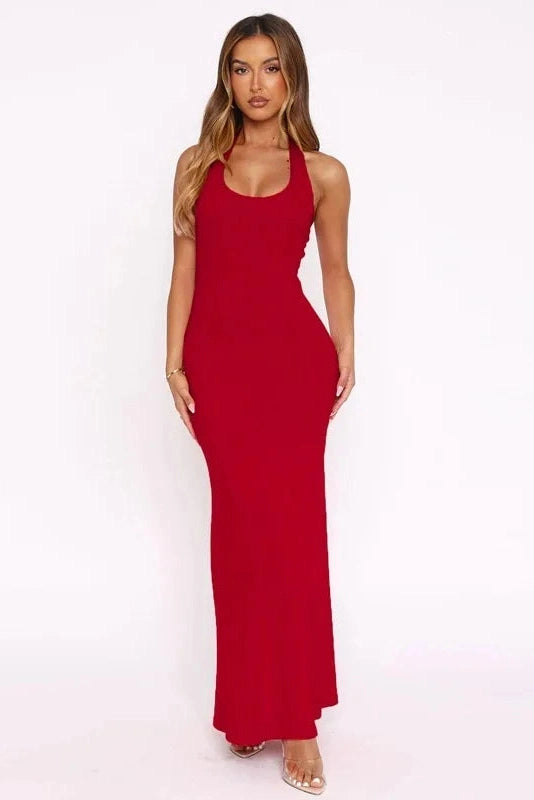 Glorol - Backless U Neck Sleeveless High Waist Maxi Dress