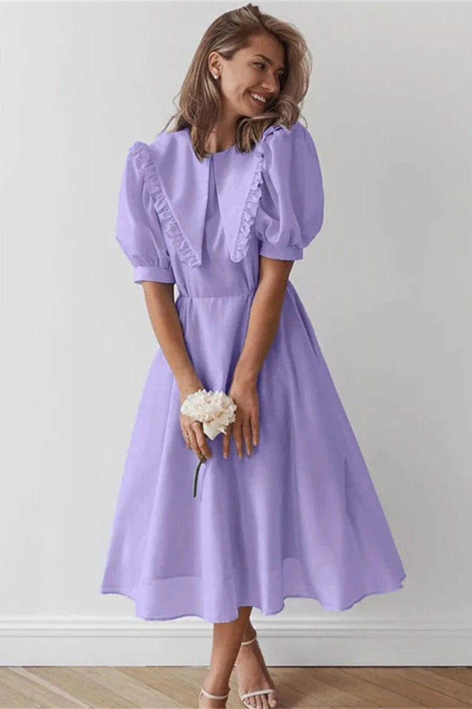 Glorol - Pleated Slim Short Sleeve High Waist Patchwork Midi Dress
