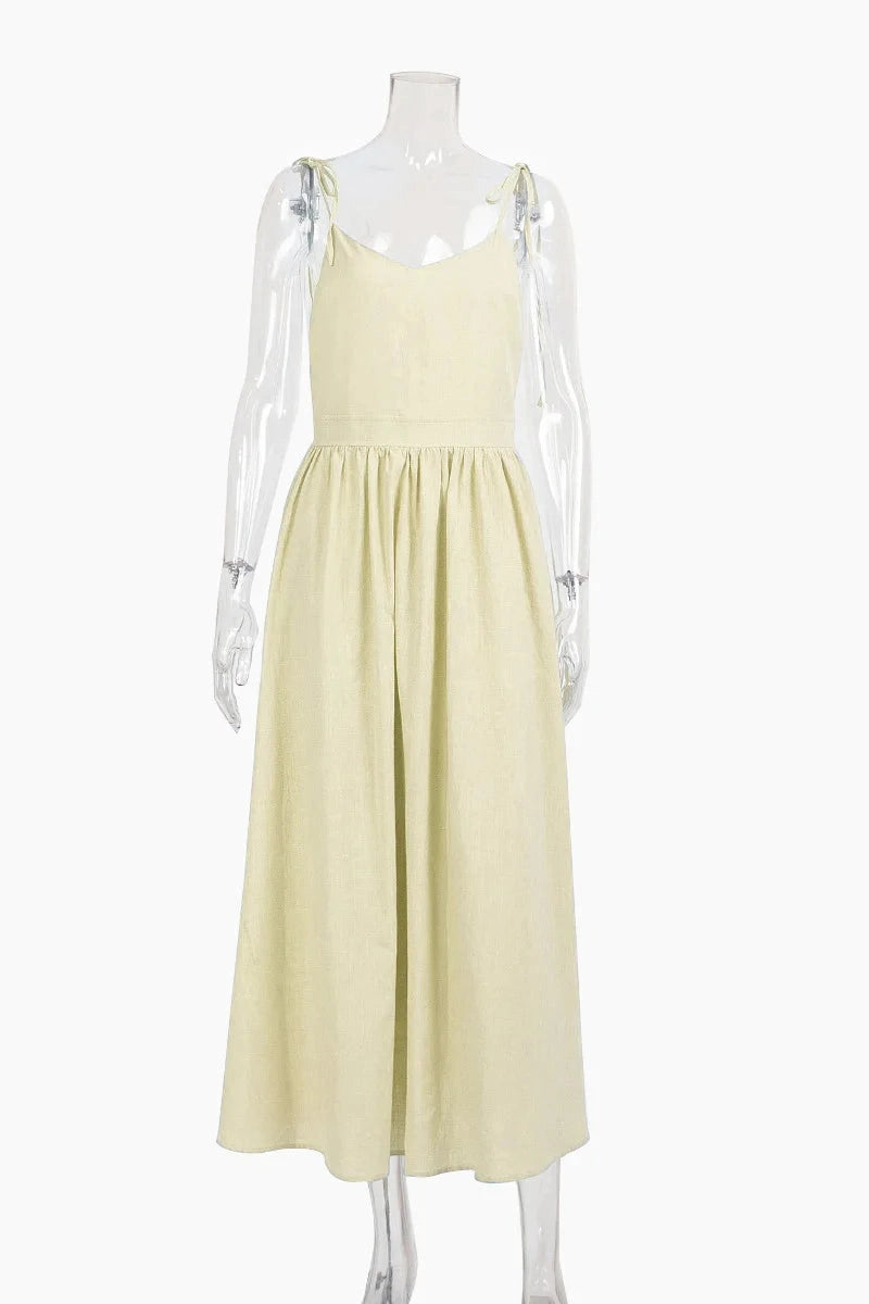 Glorol - Elegant Backless V Neck Midi Dress