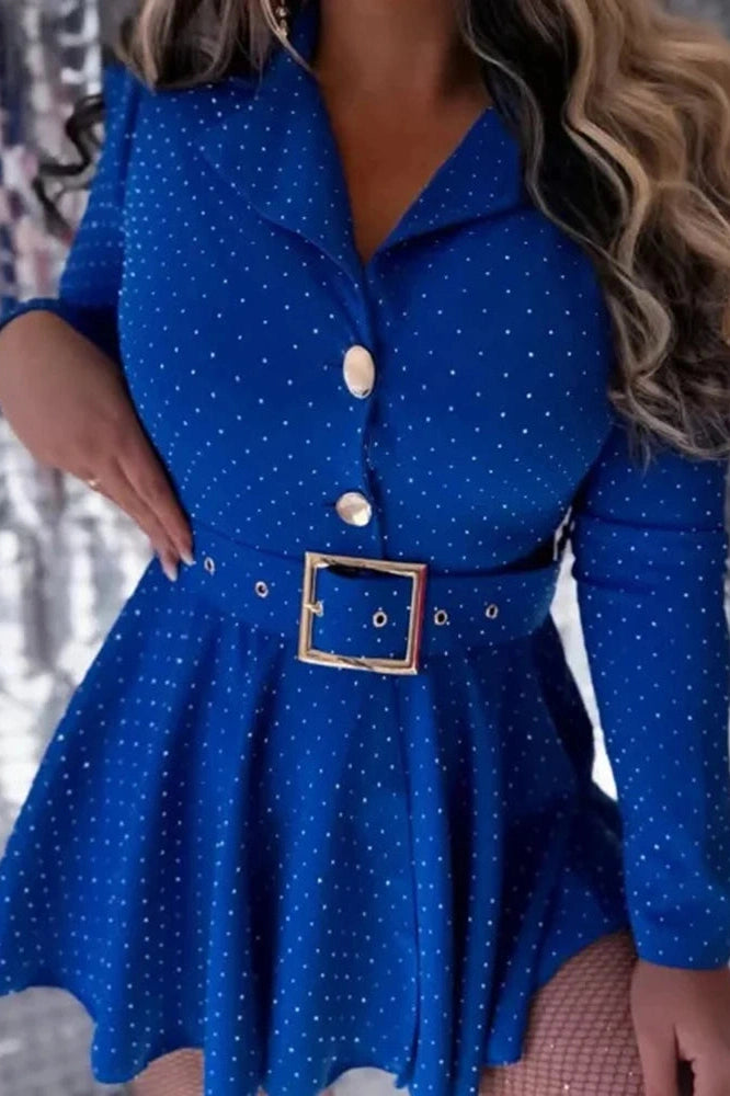 Glorol - Elegant Long Sleeve Pleated High Waist Slim Printed Mini Dress