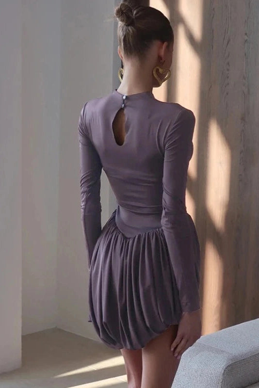 Glorol - Elegant Hollow Button Slim High Waist Mini Dress