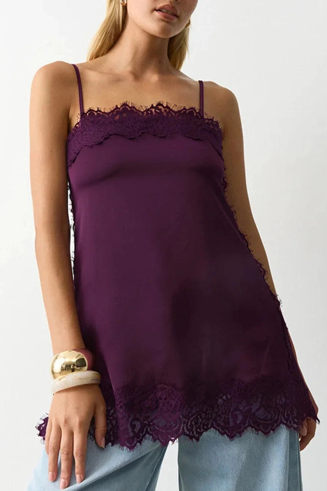 Glorol - Lace Backless Spaghetti Strap Sleeveless Top