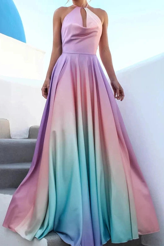 Glorol - Printed Off Shoulder Sleeveless Pleated Maxi Dress
