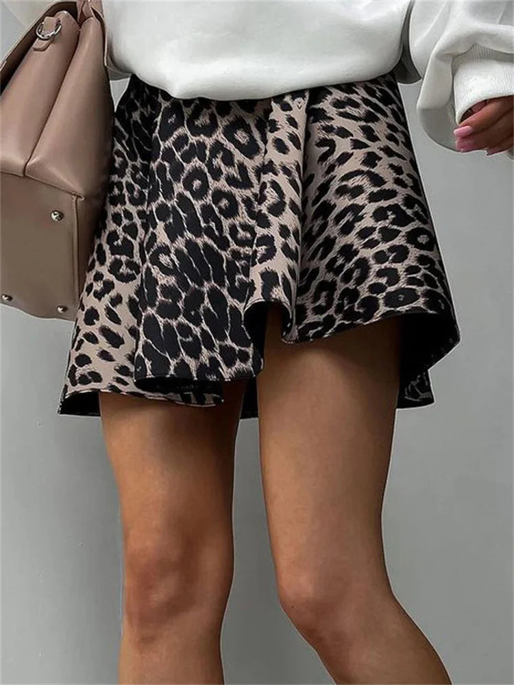 Glorol - High Waist Leopard Printed Patchwork Skirt