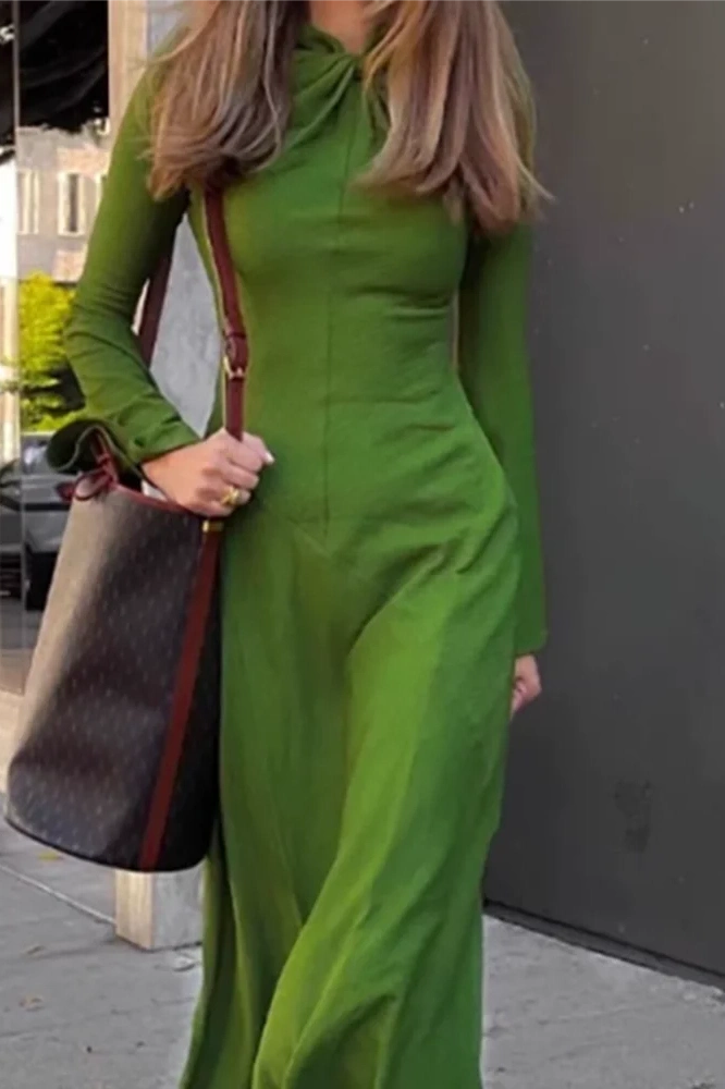 Glorol - Elegant Long Sleeve High Waist Slim Maxi Dress