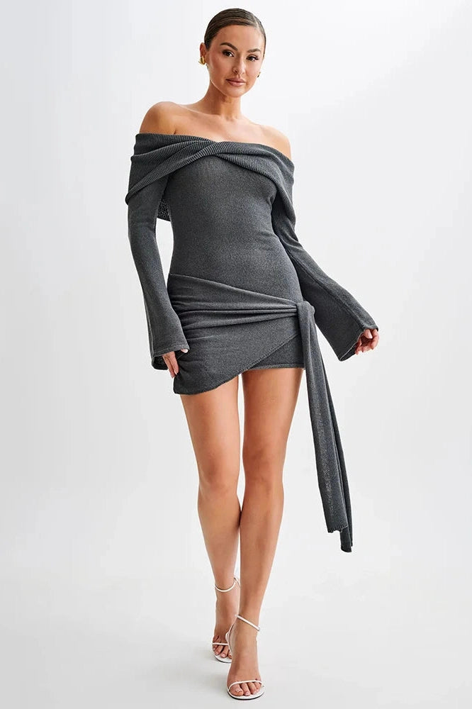 Glorol - Off-shoulder Strapless Long Sleeve Backless Mini Dress