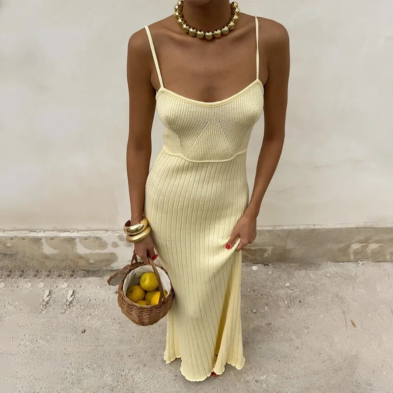 Glorol - Sleeveless Spaghetti Strap Slim Maxi Dress