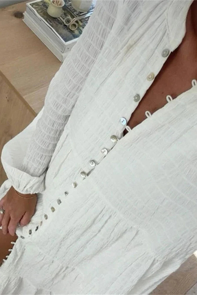 Glorol - Long Sleeve Patchwork Loose V-Neck Maxi Dress