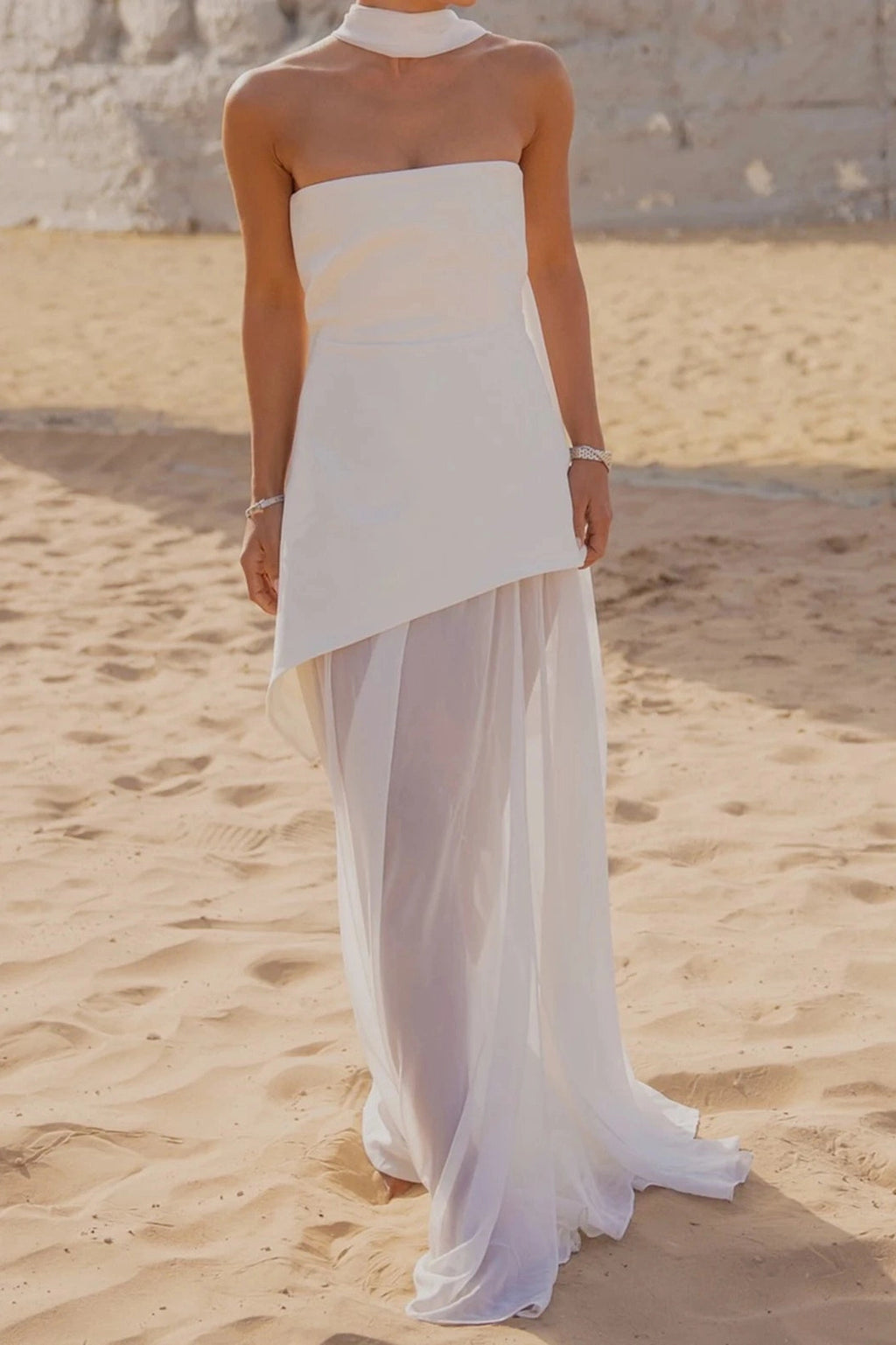 Glorol - Off-Shoulder High Split Strapless Sleeveless Maxi Dress