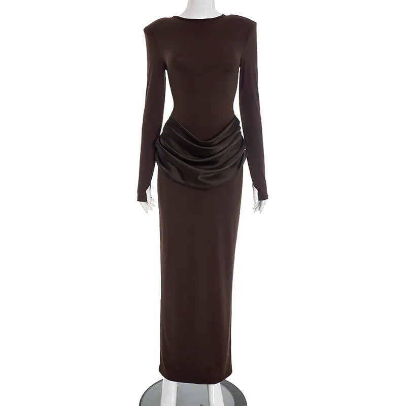 Glorol - Long Sleeve High Waist Slim Maxi Dress