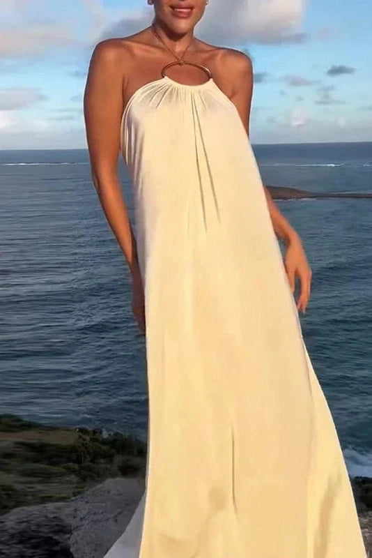 Glorol - Elegant Hollow Out High Waist Backless Loose Maxi Dress