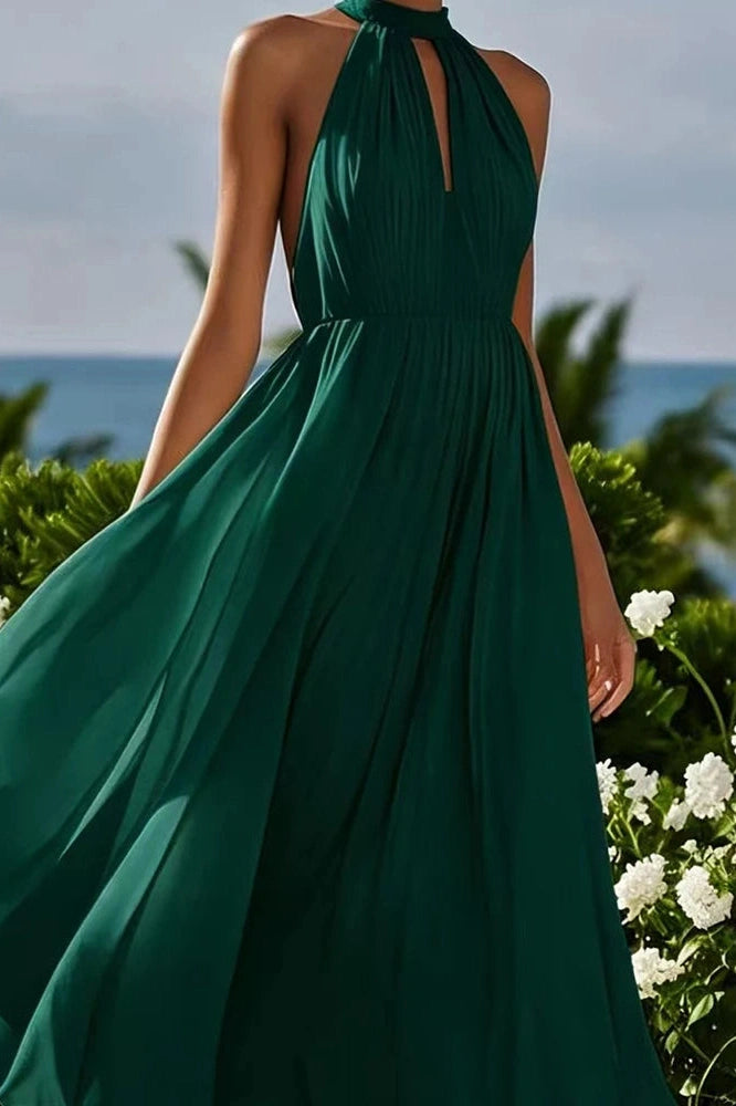 Glorol - Elegant Sleeveless Loose High Waist Pleated Maxi Dress