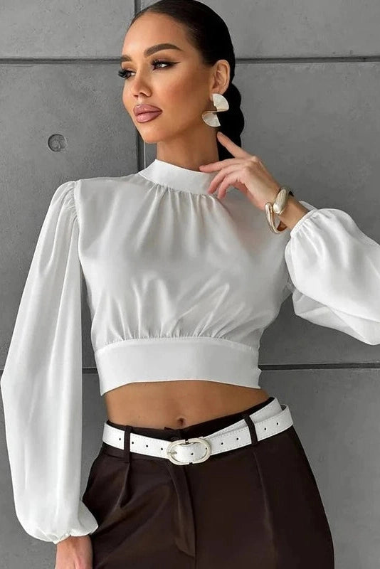 Glorol - Lace-Up Backless Long-Sleeve Top