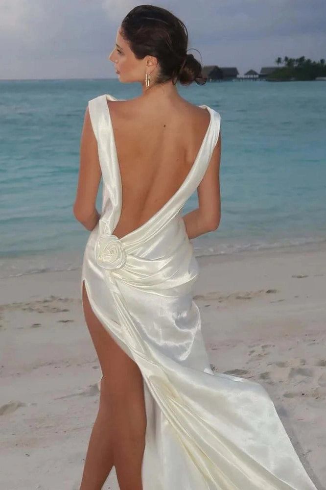 Glorol - Elegant Backless High Split Maxi Dress