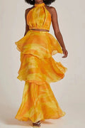 Glorol - Elegant Slim Printed Sleeveless High Waist Maxi Dress